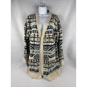 Lucky Brand Aztec Sweater Cardigan Women's Size M Tribal Knit Long-Sleeve NWT